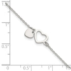 Sterling Silver Polished Double Heart 7 inch with 1 inch Extension Bracelet