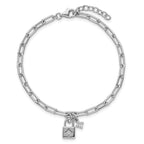 Sterling Silver Rhodium-plated Polished CZ and Lock 7 inch with 0.75 inch Extender Bracelet