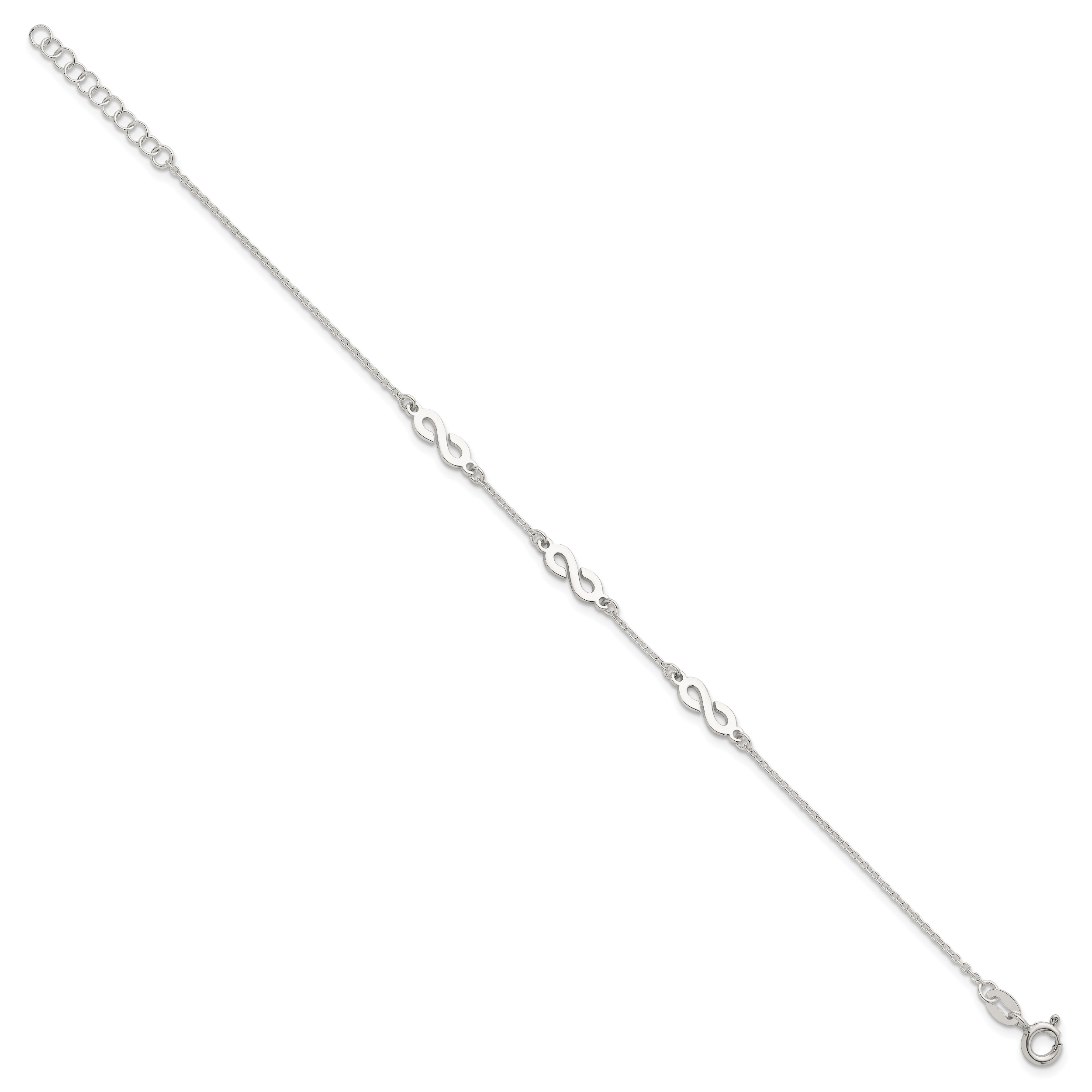 Sterling Silver Polished Infinity 7 inch with 1 inch Extension Bracelet