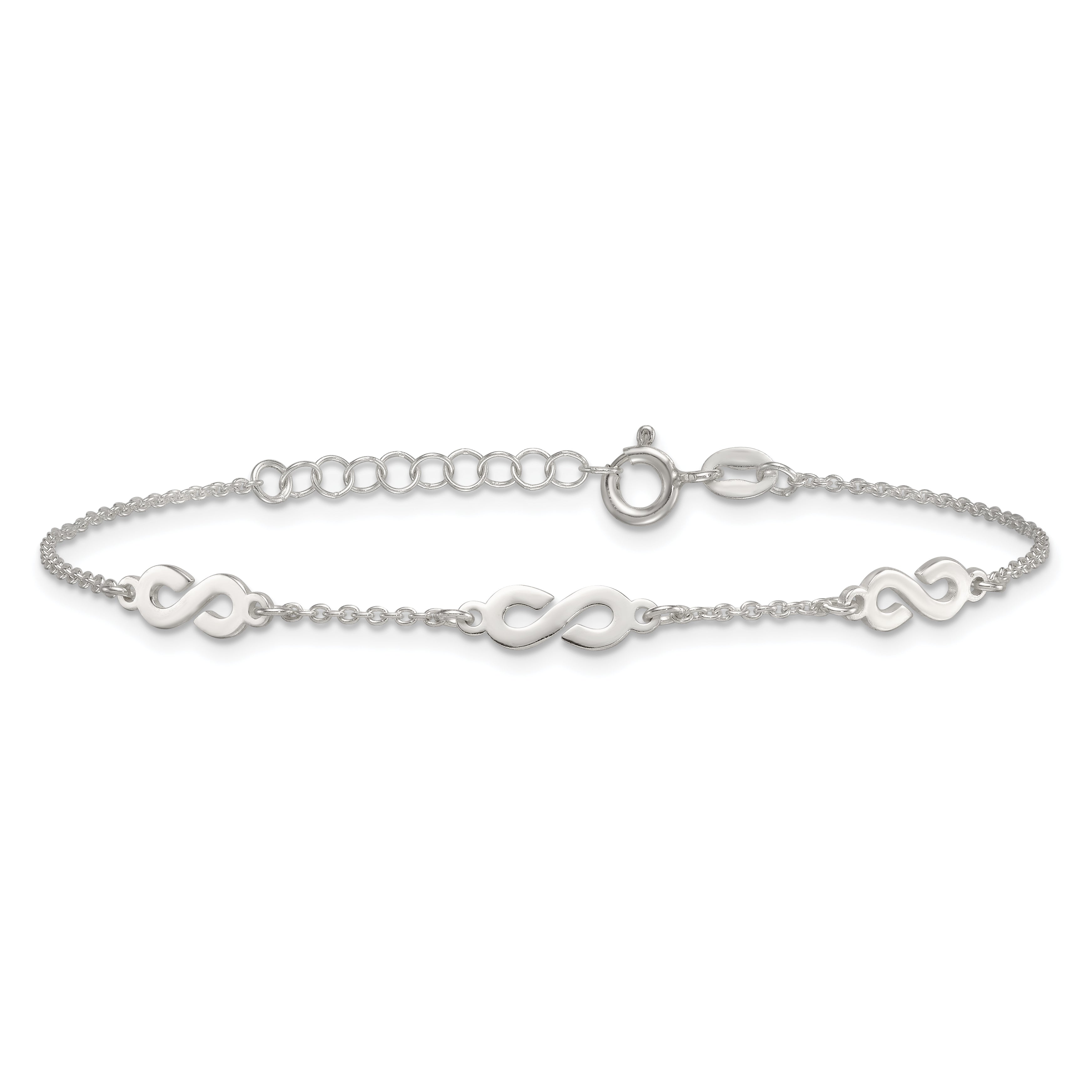Sterling Silver Polished Infinity 7 inch with 1 inch Extension Bracelet