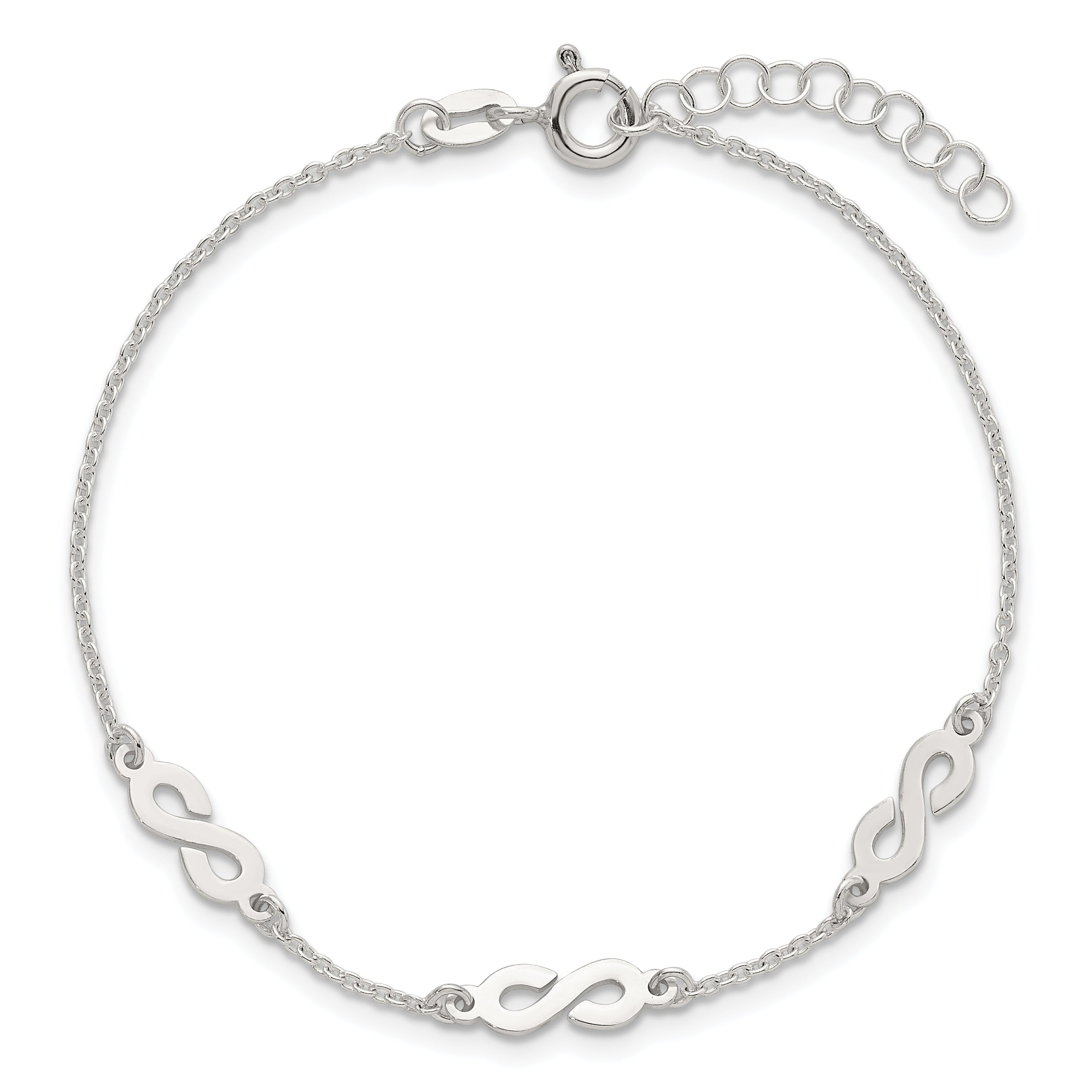 Sterling Silver Polished Infinity 7 inch with 1 inch Extension Bracelet