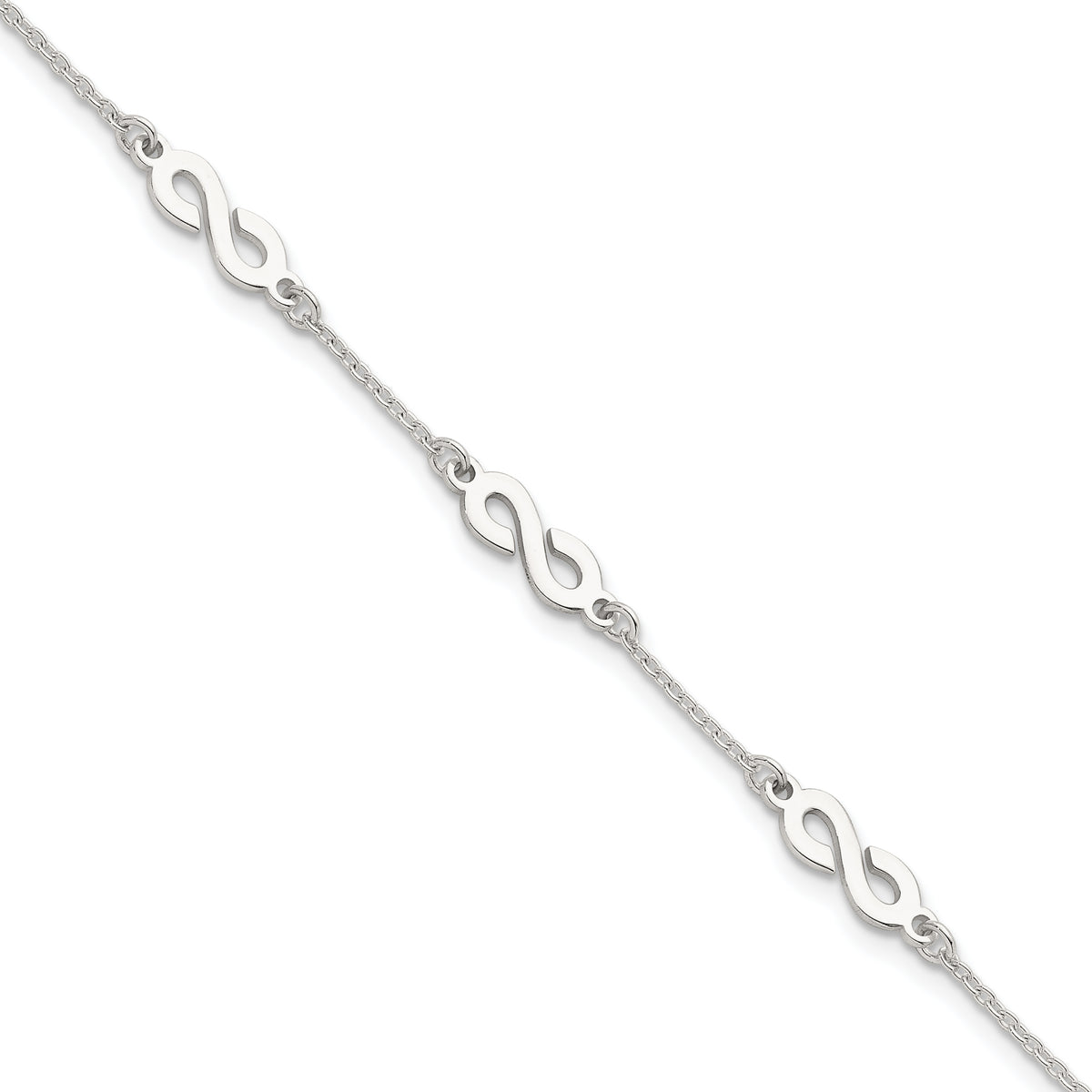 Sterling Silver Polished Infinity 7 inch with 1 inch Extension Bracelet