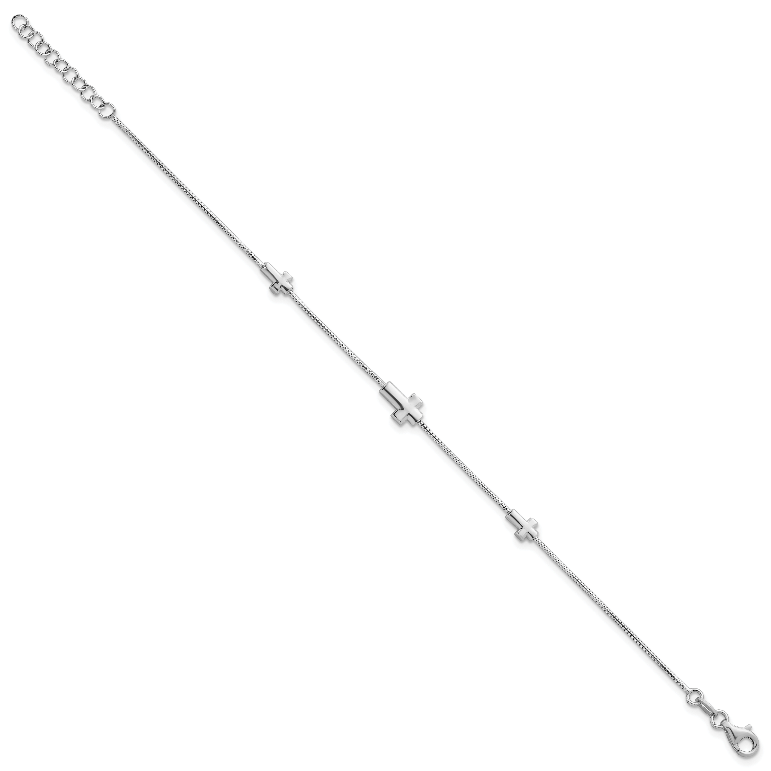 Sterling Silver Rhodium-plated Three Crosses 7 inch with 1 inch Extension Bracelet Secondary image