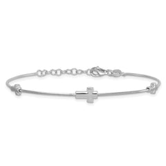 Sterling Silver Rhodium-plated Three Crosses 7 inch with 1 inch Extension Bracelet