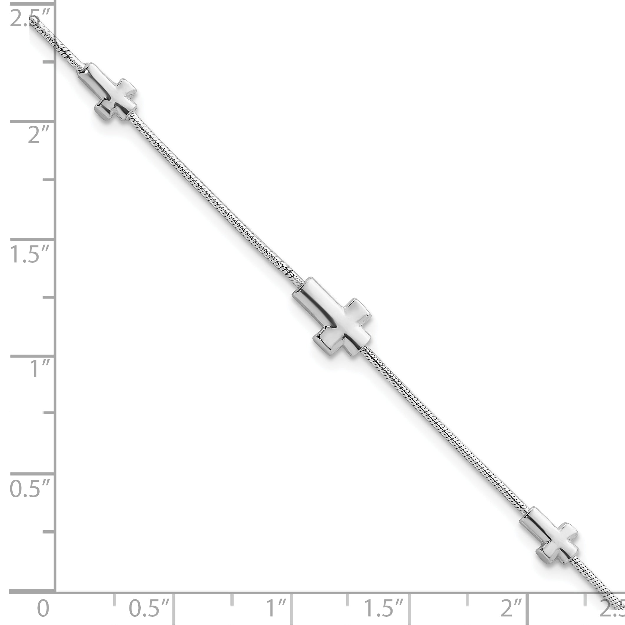 Sterling Silver Rhodium-plated Three Crosses 7 inch with 1 inch Extension Bracelet