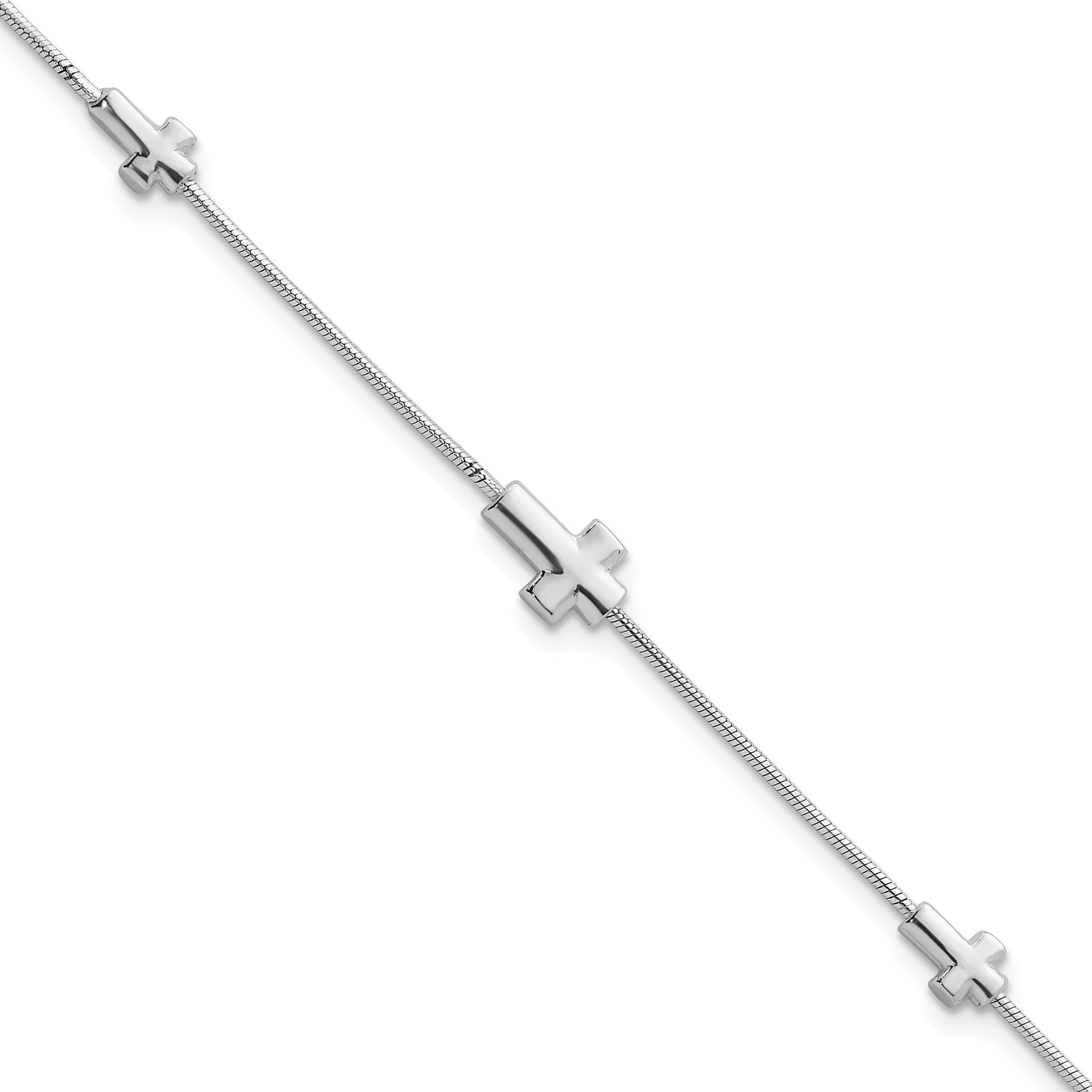 Sterling Silver Rhodium-plated Three Crosses 7 inch with 1 inch Extension Bracelet Main image