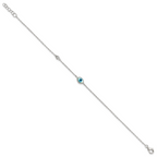 Sterling Silver Polished CZ and Mother of Pearl Evil Eye 6.75 Inch with 0.5 Inch Extension Bracelet