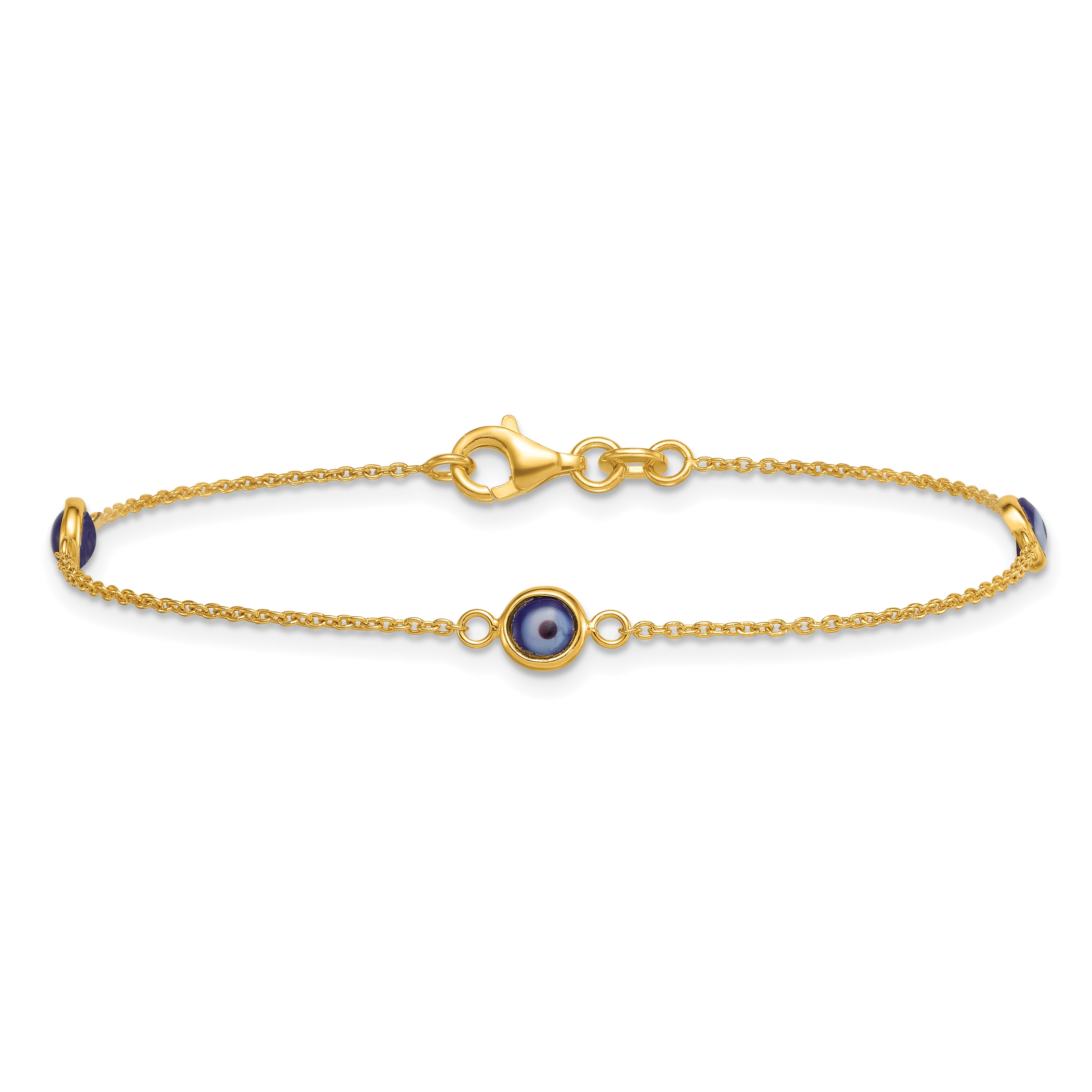 Sterling Silver Gold -tone Polished and Glass Evil Eye 7.25 inch Bracelet