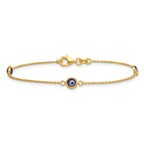 Sterling Silver Gold -tone Polished and Glass Evil Eye 7.25 inch Bracelet