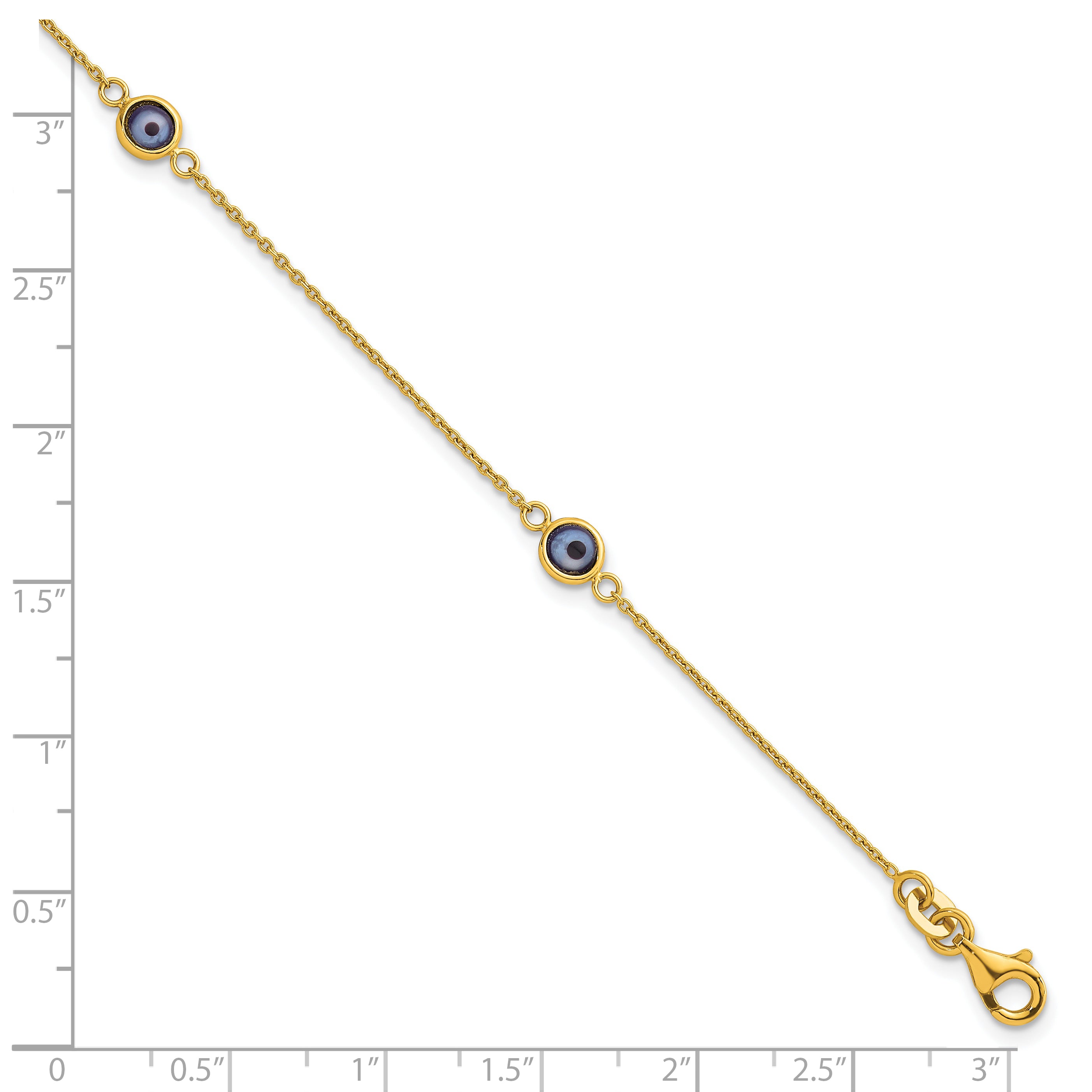 Sterling Silver Gold -tone Polished and Glass Evil Eye 7.25 inch Bracelet