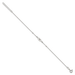 Sterling Silver Polished Beaded Black Enamel Evil Eye 7 inch with 1 inch Extension Bracelet