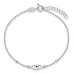 Sterling Silver Polished Beaded Black Enamel Evil Eye 7 inch with 1 inch Extension Bracelet