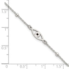Sterling Silver Polished Beaded Black Enamel Evil Eye 7 inch with 1 inch Extension Bracelet