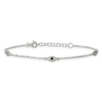 Sterling Silver Polished Blue and White CZ Evil Eye 7 Inch with 1 Inch Extension Bracelet