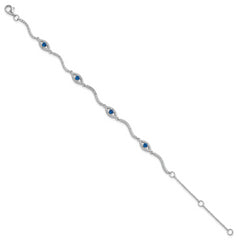 Sterling Silver Rhodium-plated Polished Lab Created Spinel and CZ Evil Eye 6 Inch with 2 Inch Extension Bracelet