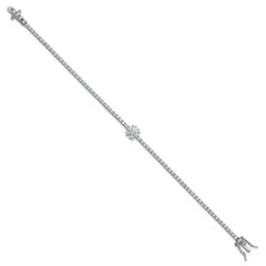 Sterling Silver Rhodium-plated Polished CZ Flower 7.25 inch Tennis Bracelet