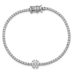Sterling Silver Rhodium-plated Polished CZ Flower 7.25 inch Tennis Bracelet
