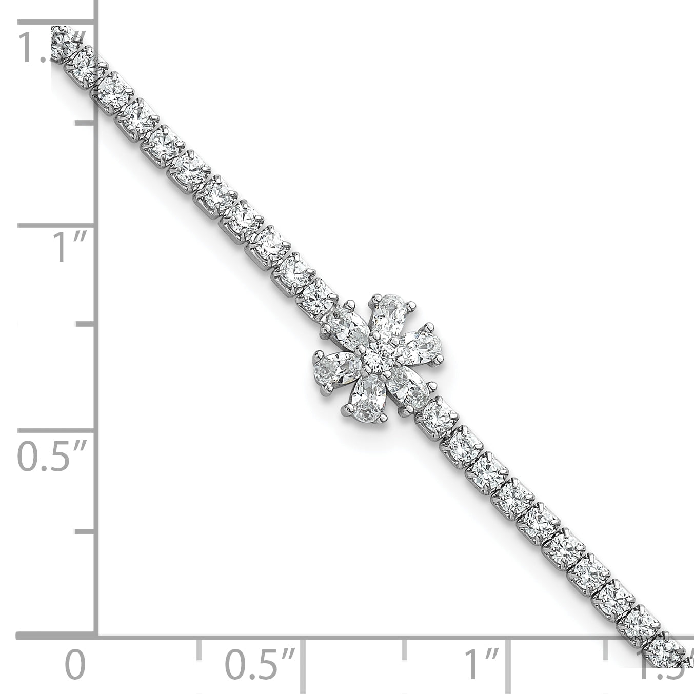 Sterling Silver Rhodium-plated Polished CZ Flower 7.25 inch Tennis Bracelet
