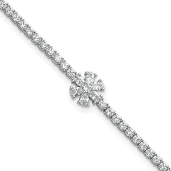 Sterling Silver Rhodium-plated Polished CZ Flower 7.25 inch Tennis Bracelet