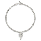 Sterling Silver Polished and Beaded White CZ Palm Tree Dangle Double Strand 7.5 inch Bracelet