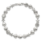 Sterling Silver Polished Textured Starfish, Sand Dollar, and Sea Shell 7.25 inch Bracelet