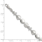 Sterling Silver Polished Textured Starfish, Sand Dollar, and Sea Shell 7.25 inch Bracelet