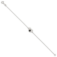 Sterling Silver Polished Black Enamel Pawprint Heart BEST FRIEND 7.5 inch Bracelet