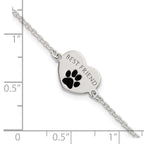 Sterling Silver Polished Black Enamel Pawprint Heart BEST FRIEND 7.5 inch Bracelet