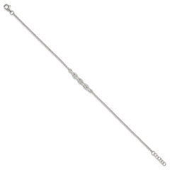 Sterling Silver Polished Pave CZ Cable Link 6.75 Inch with 0.5 Inch Extension Bracelet