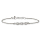 Sterling Silver Polished Pave CZ Cable Link 6.75 Inch with 0.5 Inch Extension Bracelet