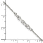 Sterling Silver Polished Pave CZ Cable Link 6.75 Inch with 0.5 Inch Extension Bracelet