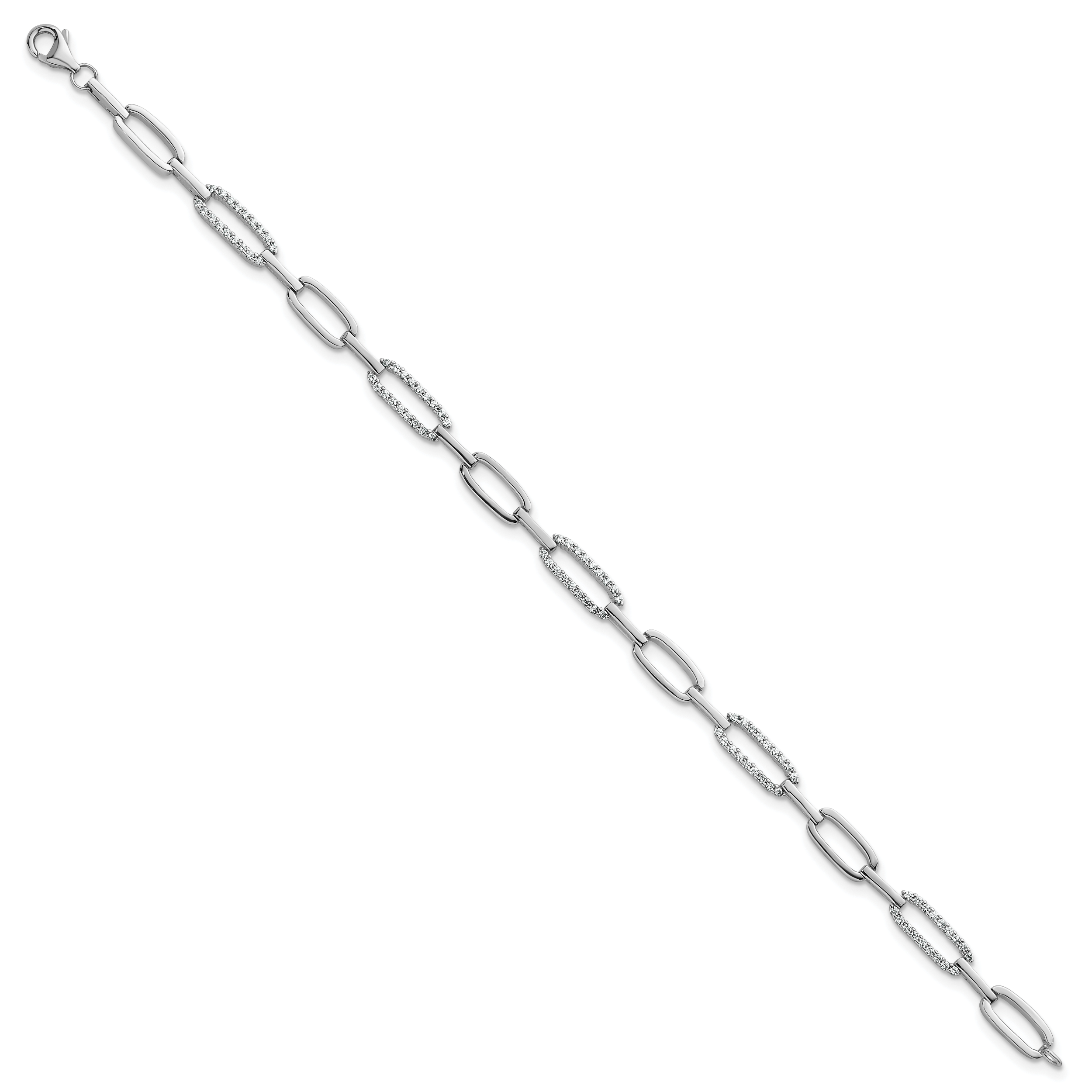 Sterling Silver Rhodium-plated Polished CZ 4.7mm Paperclip Link 7 Inch Bracelet Secondary image