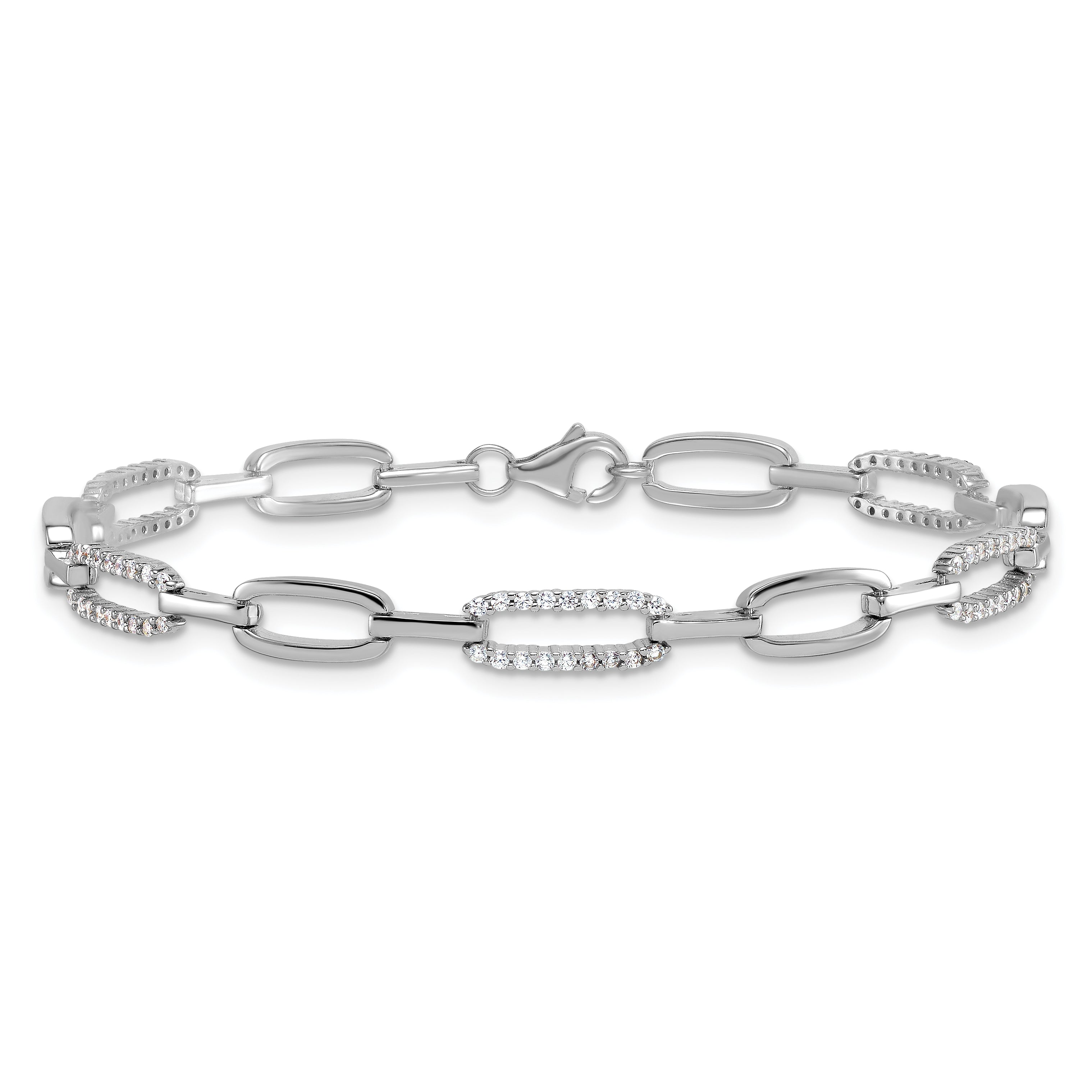 Sterling Silver Rhodium-plated Polished CZ 4.7mm Paperclip Link 7 Inch Bracelet