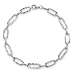 Sterling Silver Rhodium-plated Polished CZ 4.7mm Paperclip Link 7 Inch Bracelet