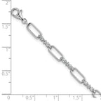 Sterling Silver Rhodium-plated Polished CZ and Paperclip Link 7 Inch with 1 Inch Extension Bracelet