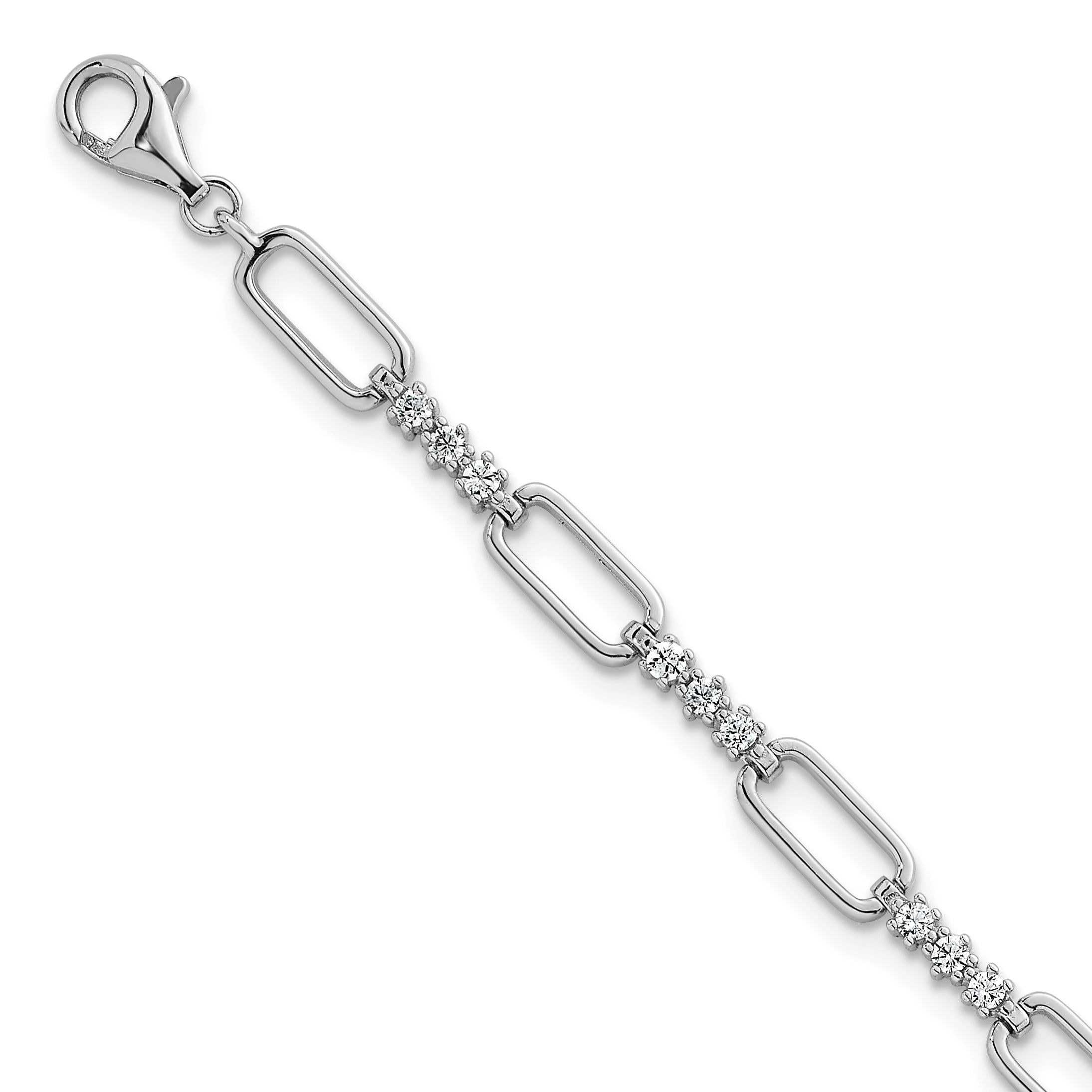 Sterling Silver Rhodium-plated Polished CZ and Paperclip Link 7 Inch with 1 Inch Extension Bracelet Main image