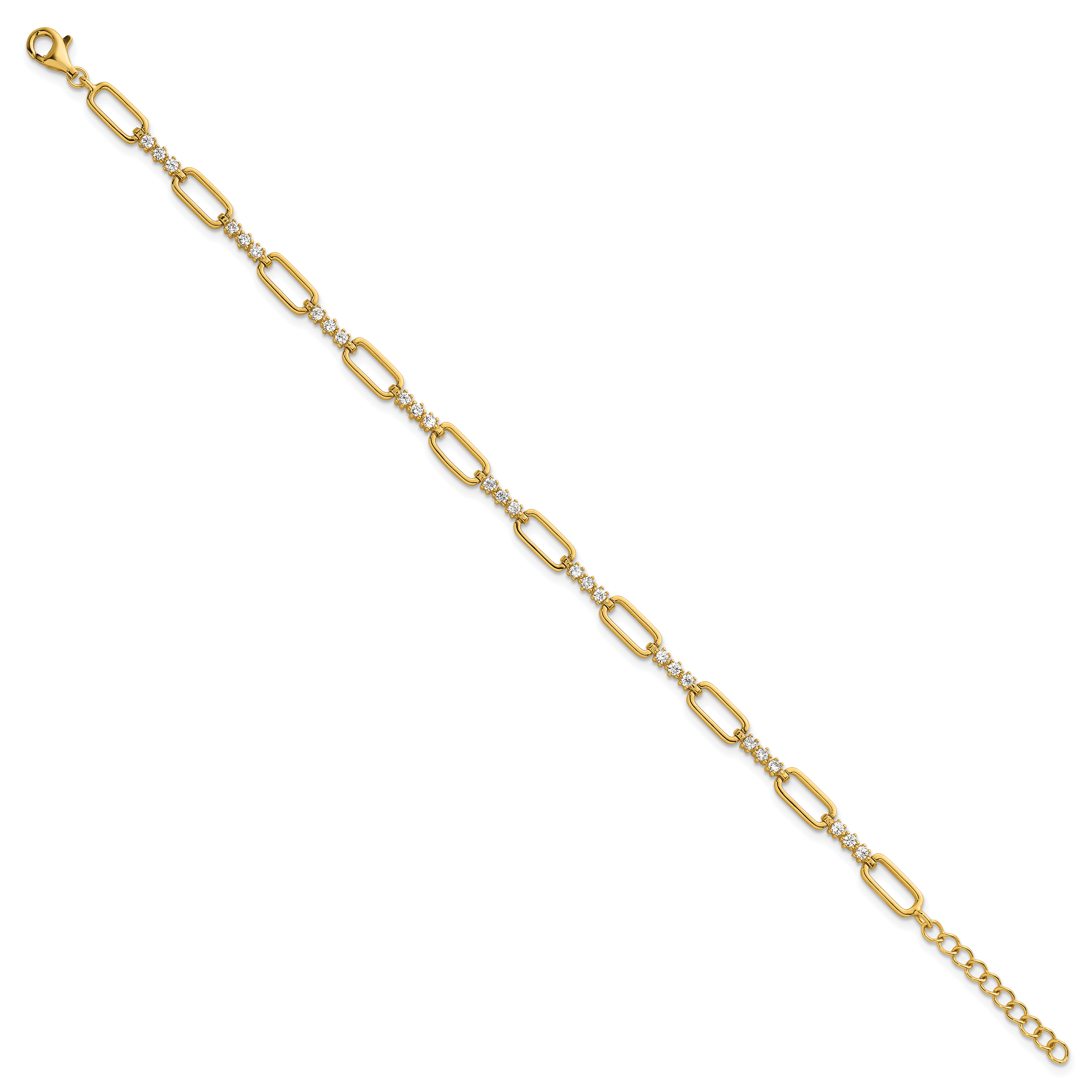 Sterling Silver Gold-tone Polished CZ and Paperclip Link 7 Inch with 1 Inch Extension Bracelet Secondary image