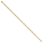 Sterling Silver Gold-tone Polished CZ and Paperclip Link 7 Inch with 1 Inch Extension Bracelet