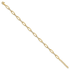 Sterling Silver Gold-tone Polished CZ and Paperclip Link 7 Inch with 1 Inch Extension Bracelet