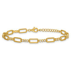 Sterling Silver Gold-tone Polished CZ and Paperclip Link 7 Inch with 1 Inch Extension Bracelet
