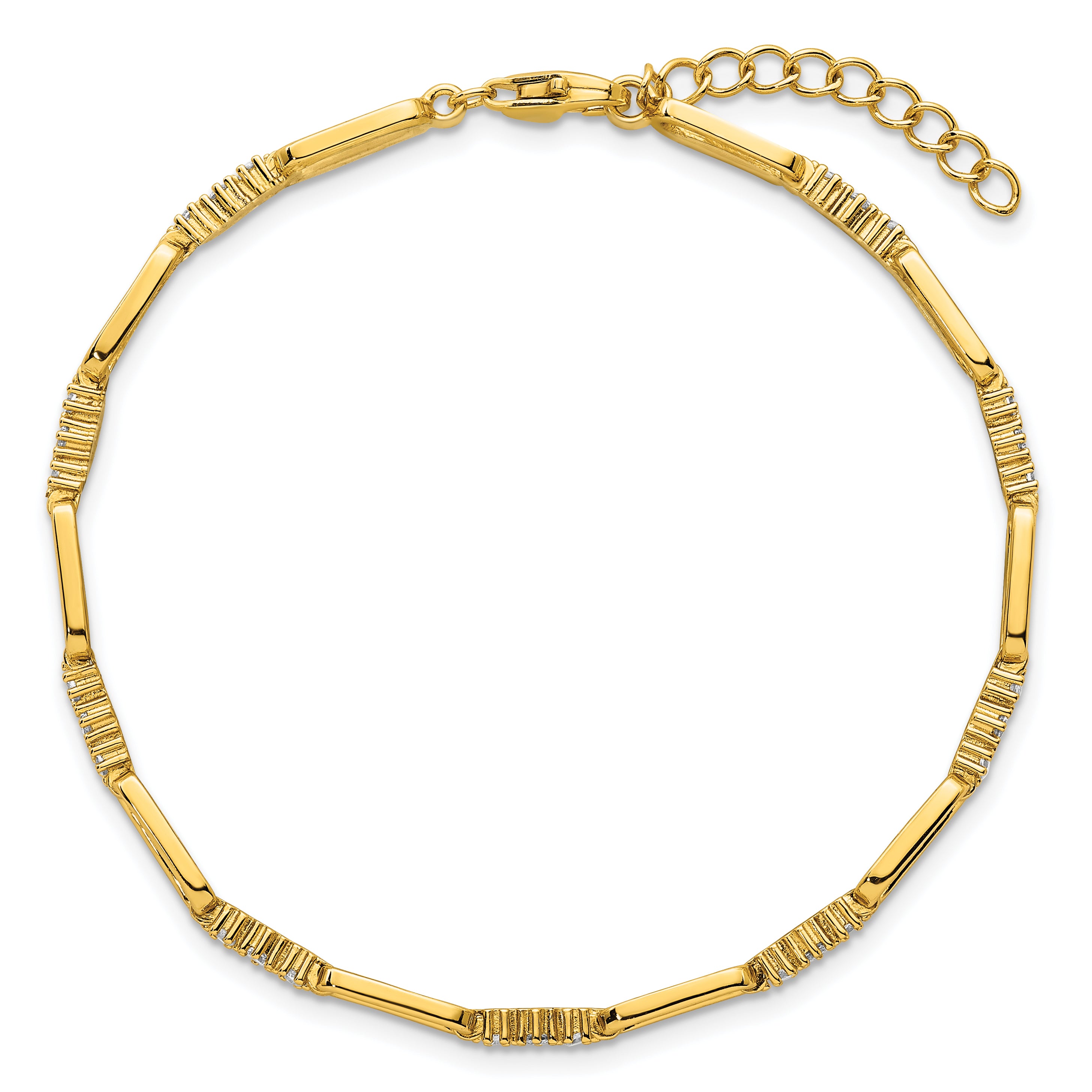 Sterling Silver Gold-tone Polished CZ and Paperclip Link 7 Inch with 1 Inch Extension Bracelet