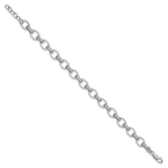 Sterling Silver Rhodium-plated Oval Link with CZ Bars 7 inch with 0.75 inch Extension Bracelet