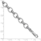 Sterling Silver Rhodium-plated Oval Link with CZ Bars 7 inch with 0.75 inch Extension Bracelet