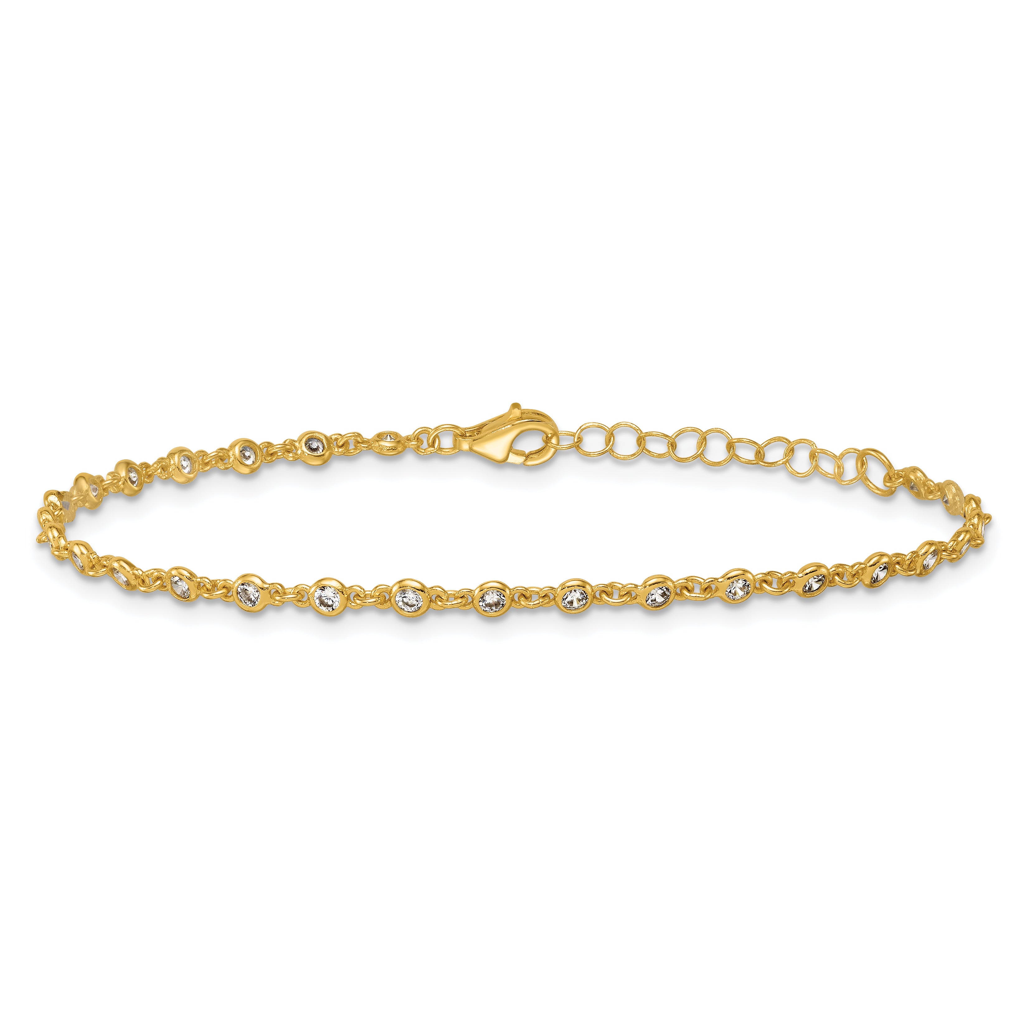 Sterling Silver Gold-tone Polished CZ Station 6.5 Inch with 1 Inch Extension Bracelet