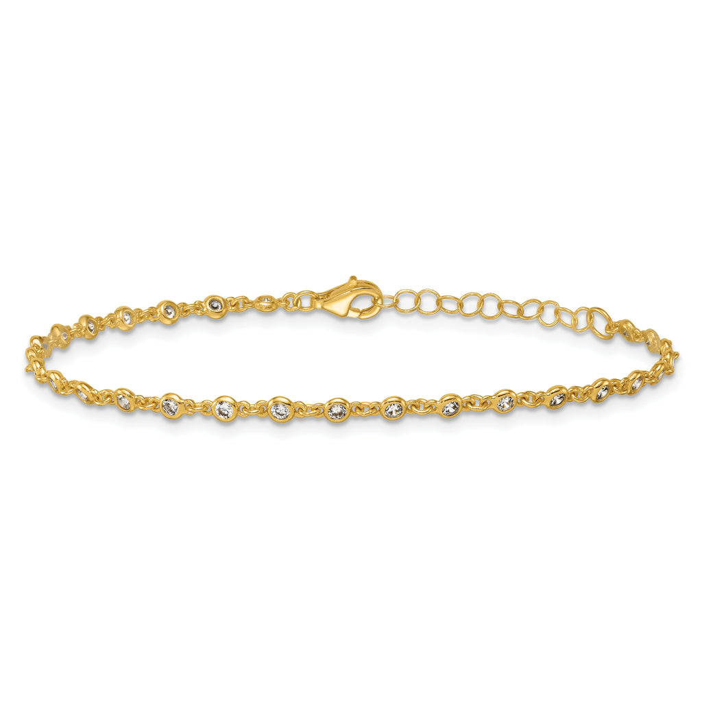 Sterling Silver Gold-tone Polished CZ Station 6.5 Inch with 1 Inch Extension Bracelet