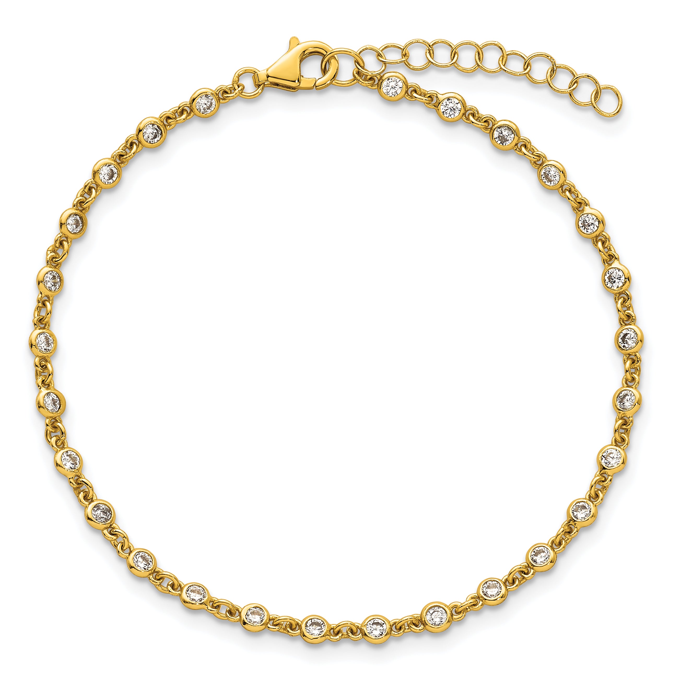 Sterling Silver Gold-tone Polished CZ Station 6.5 Inch with 1 Inch Extension Bracelet