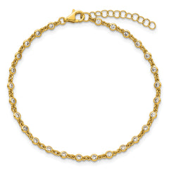 Sterling Silver Gold-tone Polished CZ Station 6.5 Inch with 1 Inch Extension Bracelet