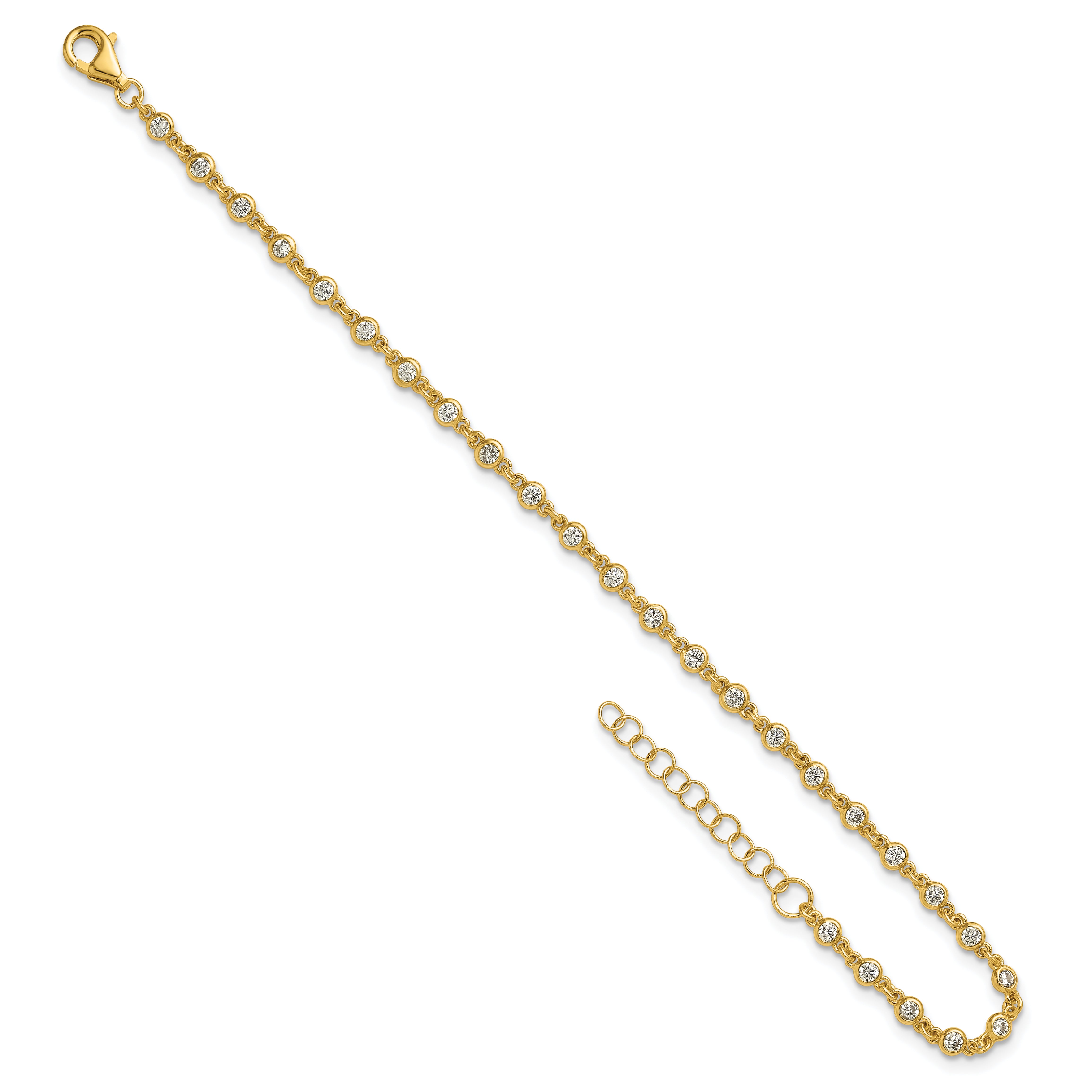 Sterling Silver Gold-tone Polished CZ Station 6.5 Inch with 1 Inch Extension Bracelet