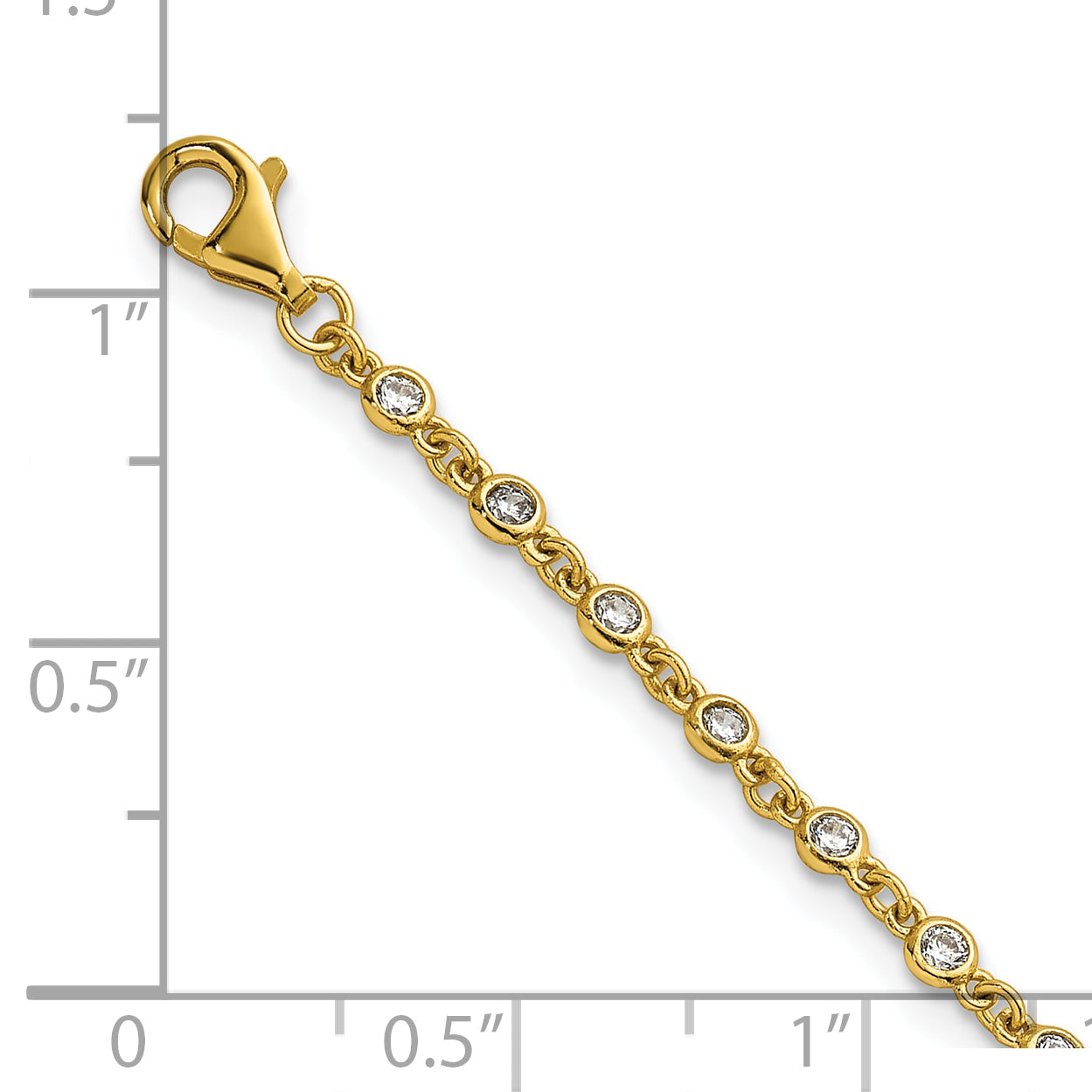 Sterling Silver Gold-tone Polished CZ Station 6.5 Inch with 1 Inch Extension Bracelet