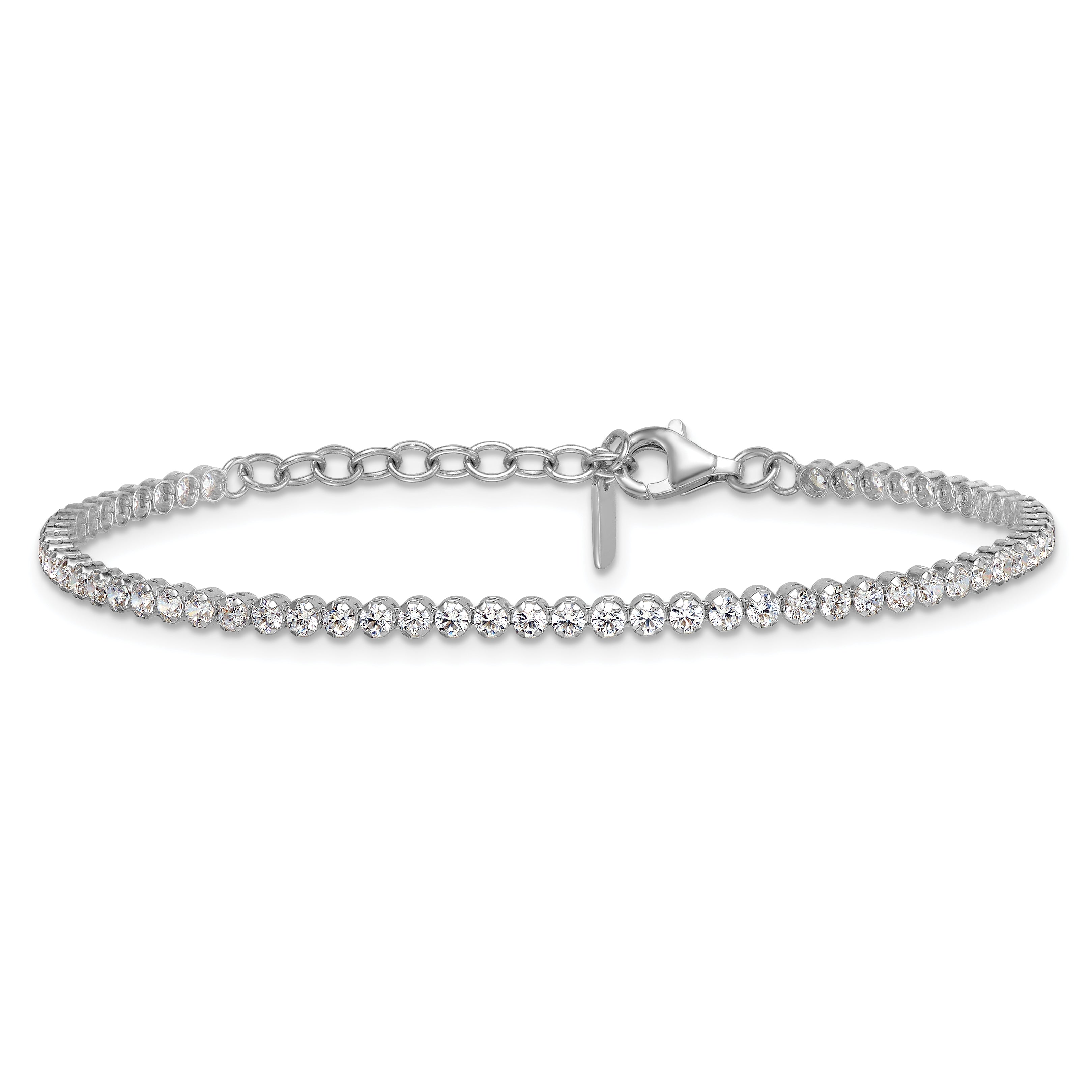 Sterling Silver Rhodium-plated Polished 2.5mm CZ 6.25 inch with 1.25 inch Extender Tennis Bracelet